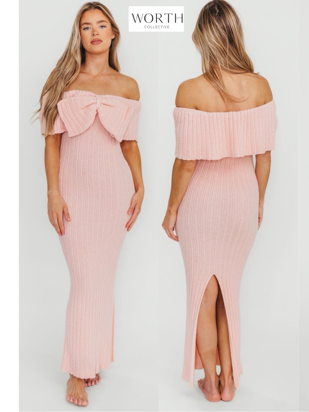 NWT WORTH Collective Aston Bow Front Maxi Sweater Dress in Pinkish Petal M